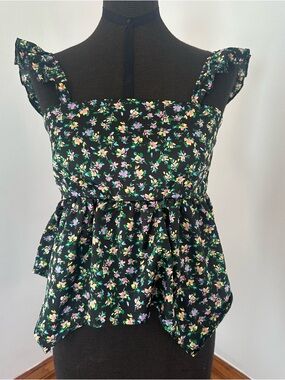 Juniors' Love, Fire Floral Flowy Satin Ruffly Squareneck Tank Top Sz M